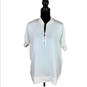 TED BAKER OVERSIZED SILK BLEND OFF WHITE MINIMALIST TOP